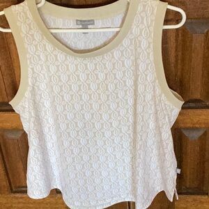 Talbots Sleeveless Woven Cream and White Print Pullover Top